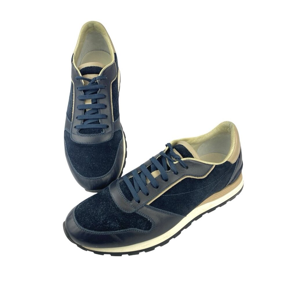 Brunello Cucinelli Suede Leather Low Top Trainers Sneakers Mens Blue US 11 Italy